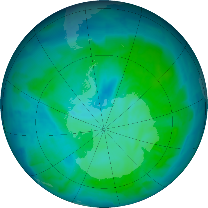 Antarctic ozone map for 15 January 2012